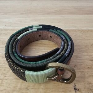 Coldwater Creek Womens Large Wrapped Leather‎ Belt Metallic Brown Green Fabric